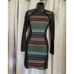 H&M Divided Long Sleeve Multicolor Knit Bodycon Dress